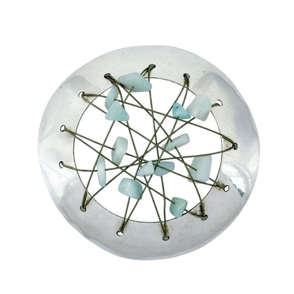 Vintage Jewelry - Vintage Sterling Silver 925 5.6cm Wire Openwork Amazonite Chip Pendant